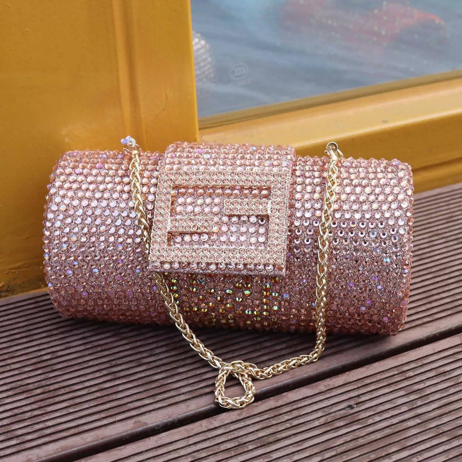 Elena Beaded Bow Clutch - Diamond Decorated Evening Bag