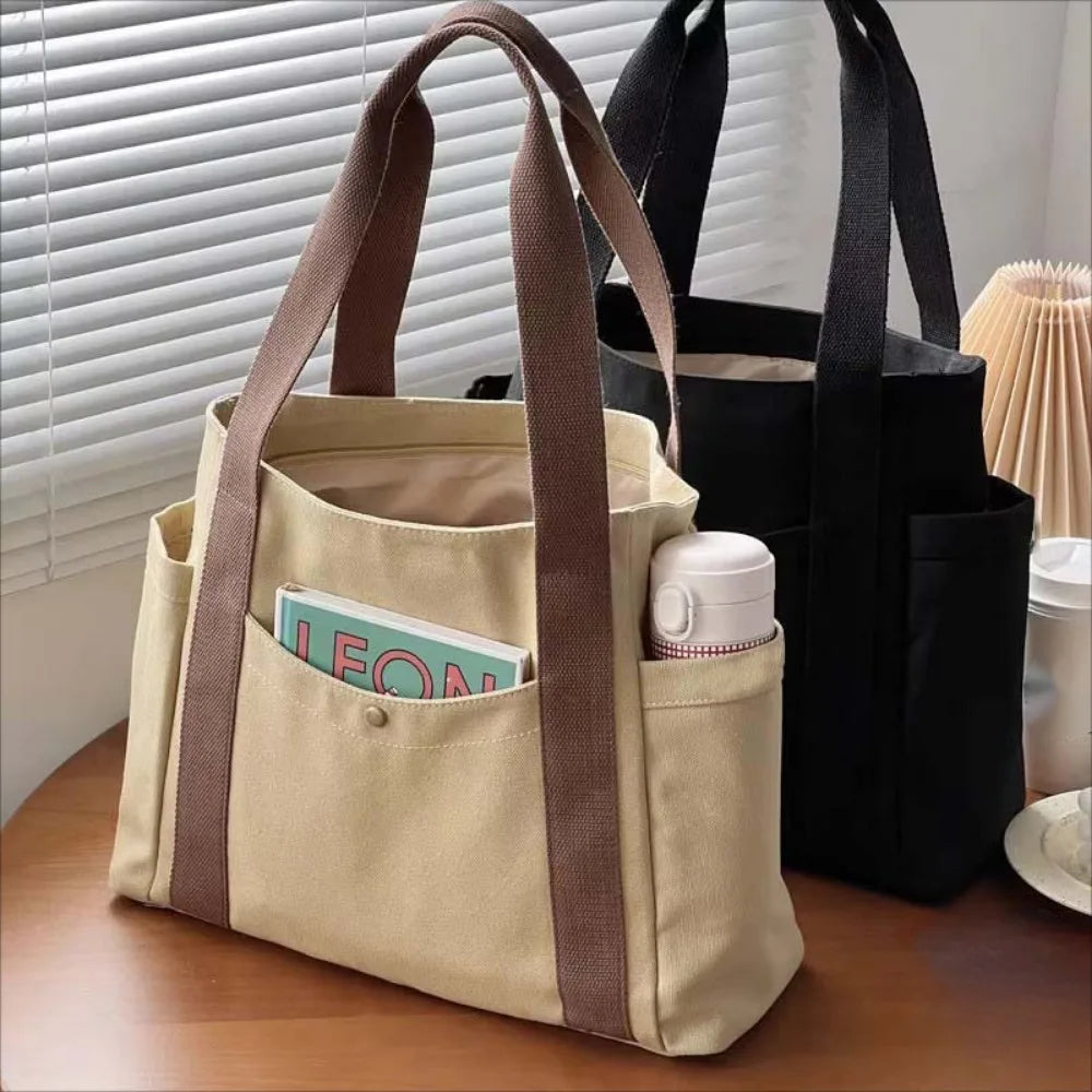 Canvas Preppy Shoulder Tote Bag
