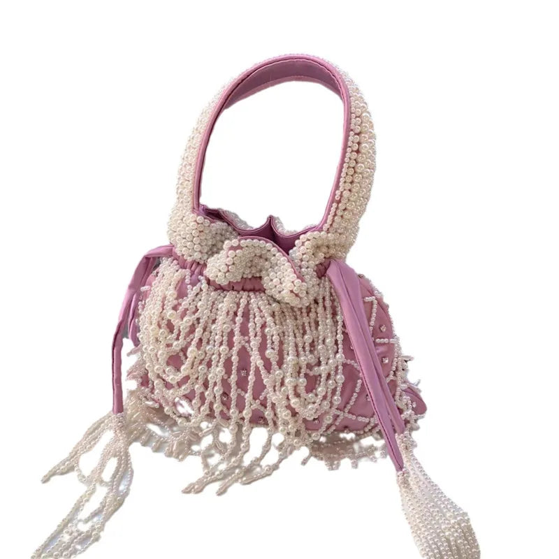 Pearl Decorated Silk Bucket Bag
