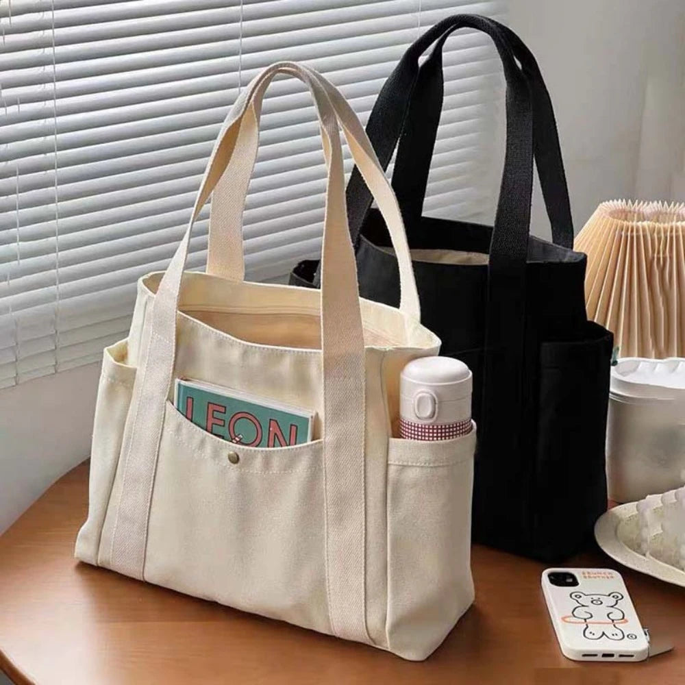 Canvas Preppy Shoulder Tote Bag