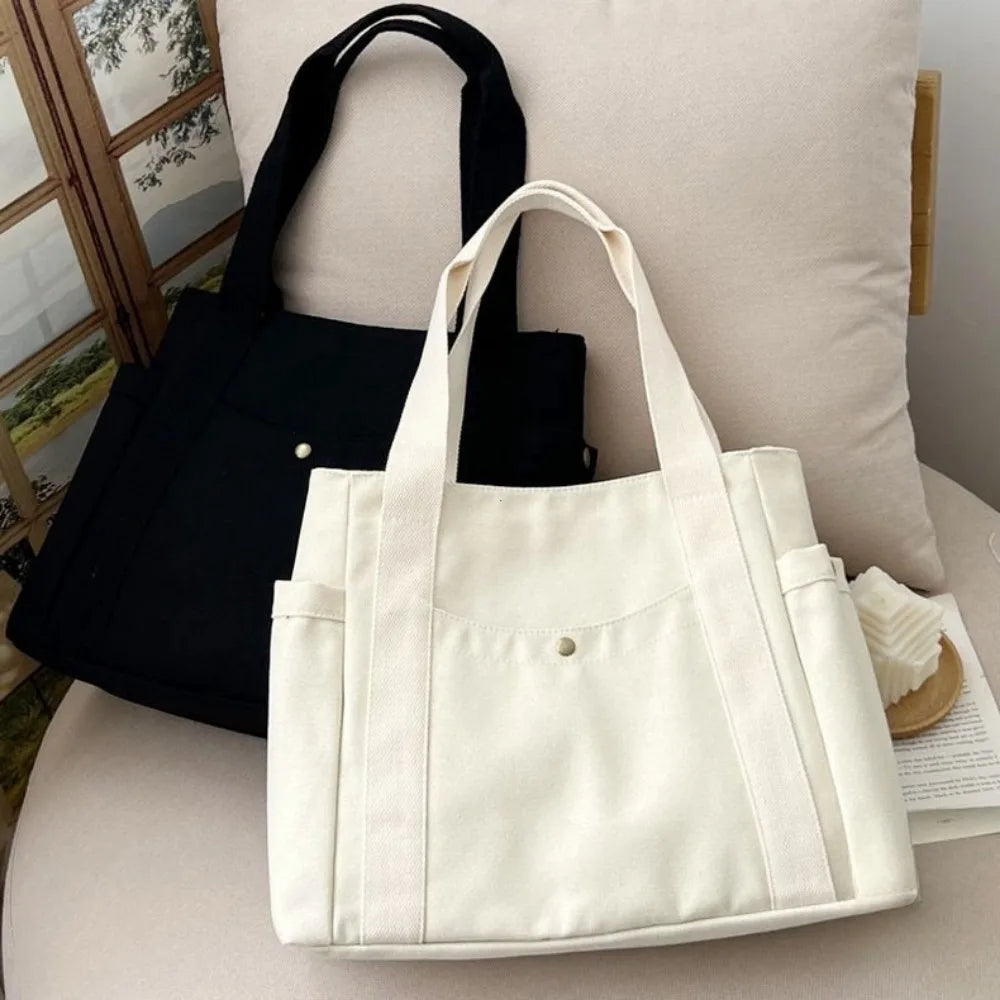 Canvas Preppy Shoulder Tote Bag