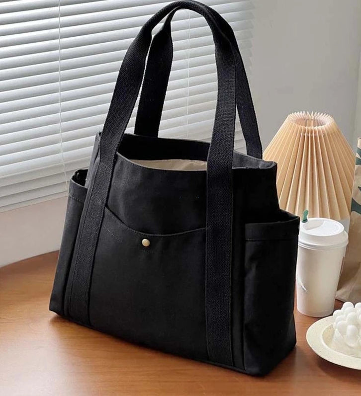 Canvas Preppy Shoulder Tote Bag