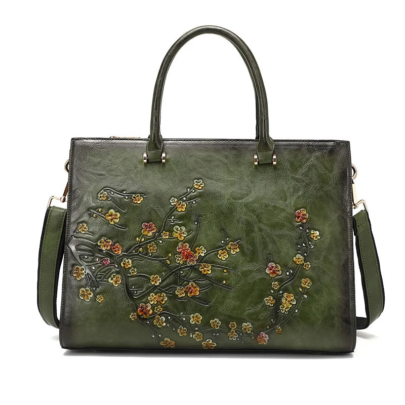 Vintage Floral Leather Tote
