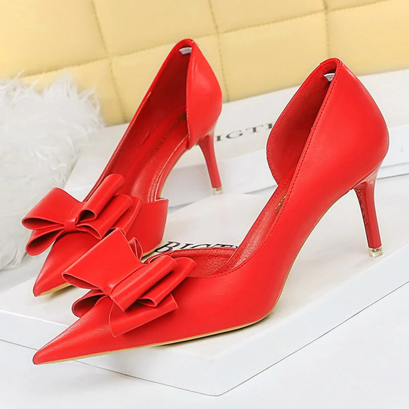 Leather Butterfly Knot Heels