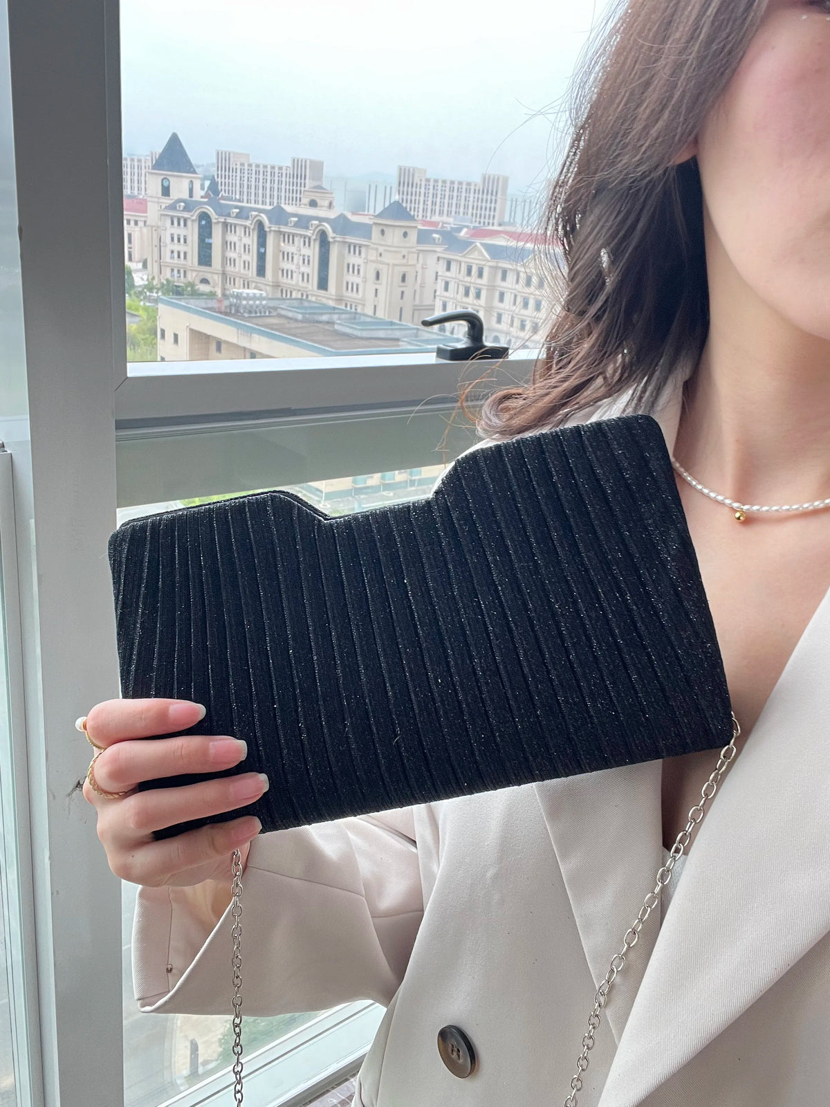 Striped Ruched Evening Clutch