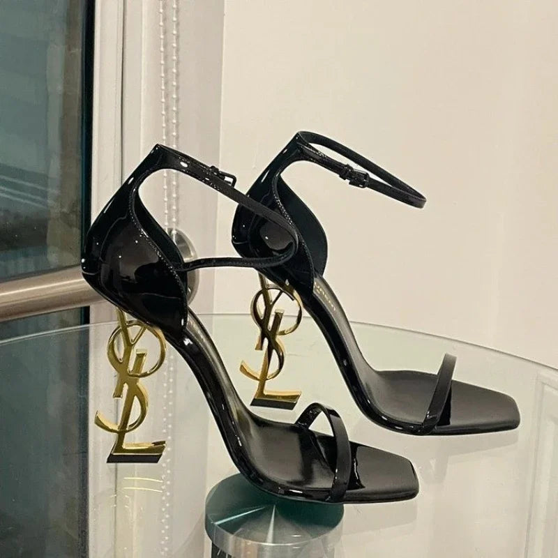 Metal Heel Patent Platform Pumps