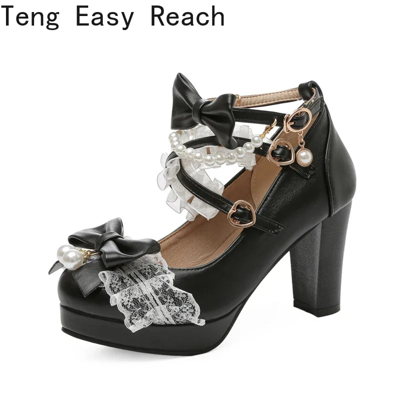 Handmade Lolita Square Heel Pumps