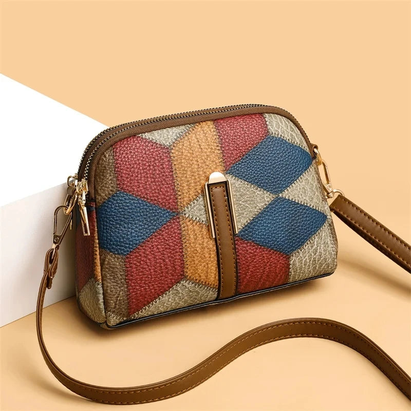 Fur Patchwork Structured Satchel Bag