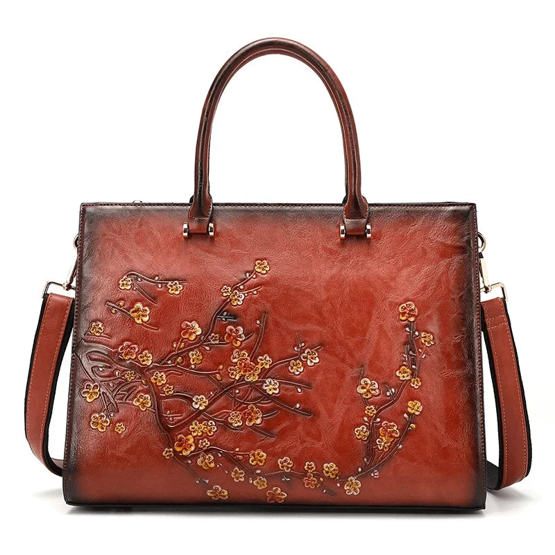 Vintage Floral Leather Tote