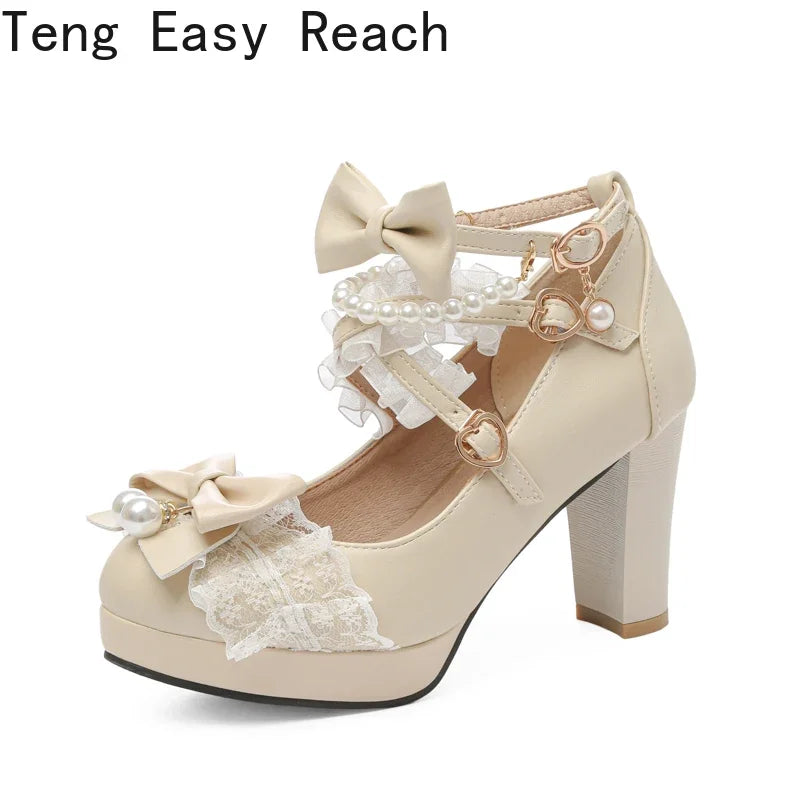 Handmade Lolita Square Heel Pumps