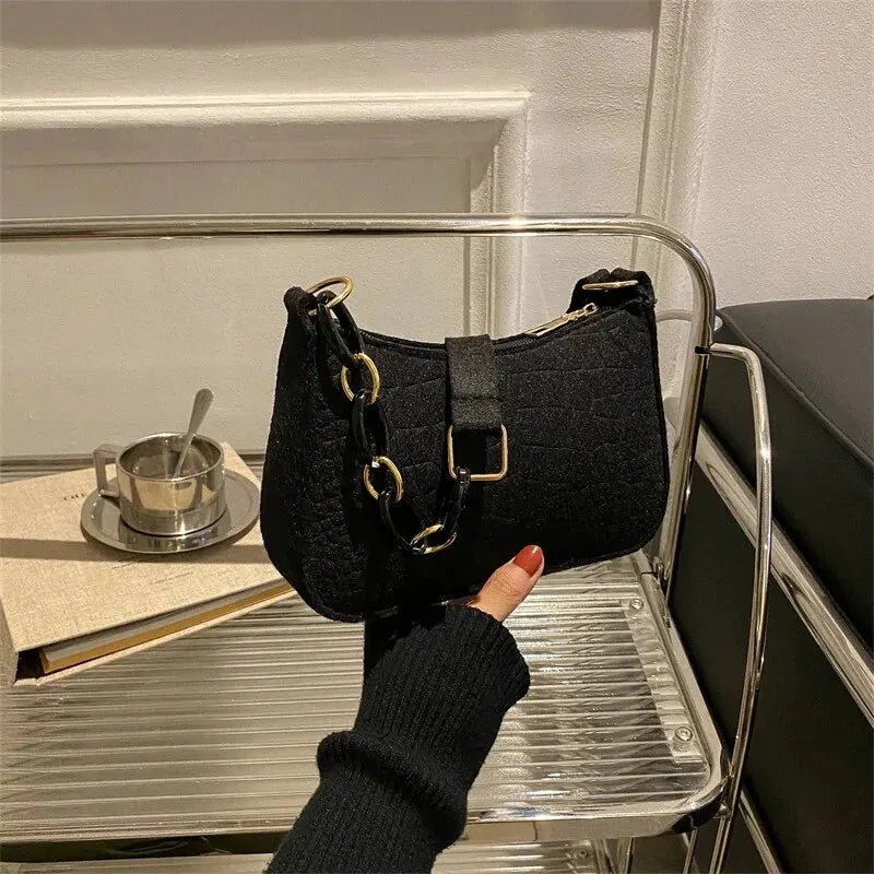 Fur-Lined Felt Bucket Bag