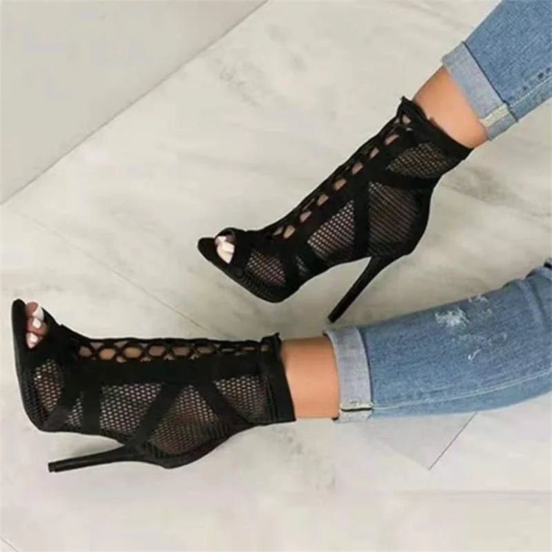 Mesh Lace-Up Gladiator Heels
