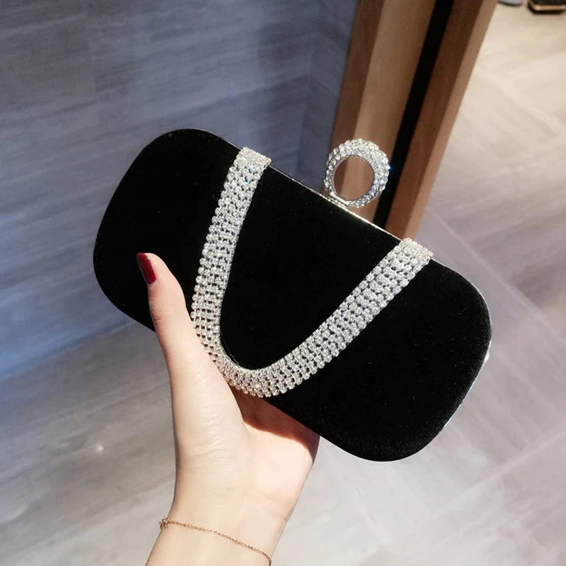 Velour Chain Evening Clutch