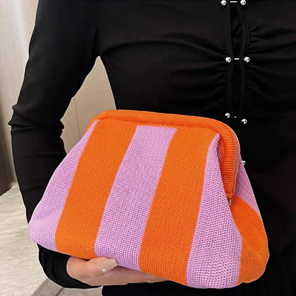 Striped Knitted Cotton Clutch Bag