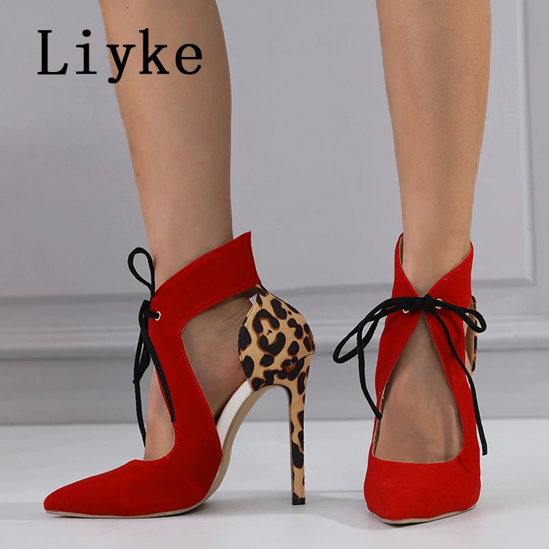 Leopard Cross-Tied Pointed Pumps