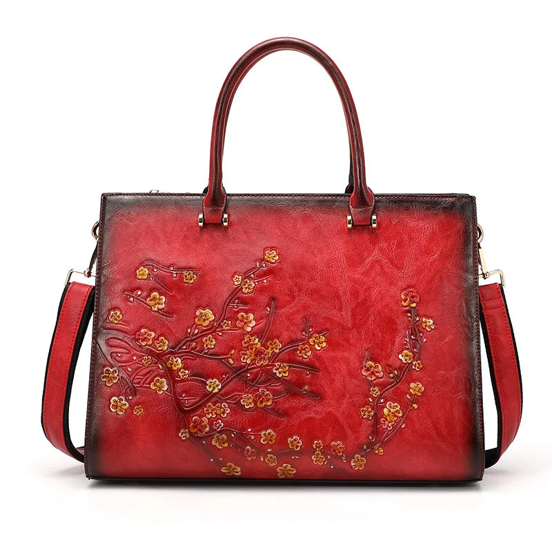 Vintage Floral Leather Tote