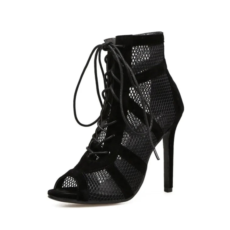 Mesh Lace-Up Gladiator Heels