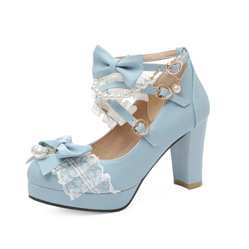 Handmade Lolita Square Heel Pumps