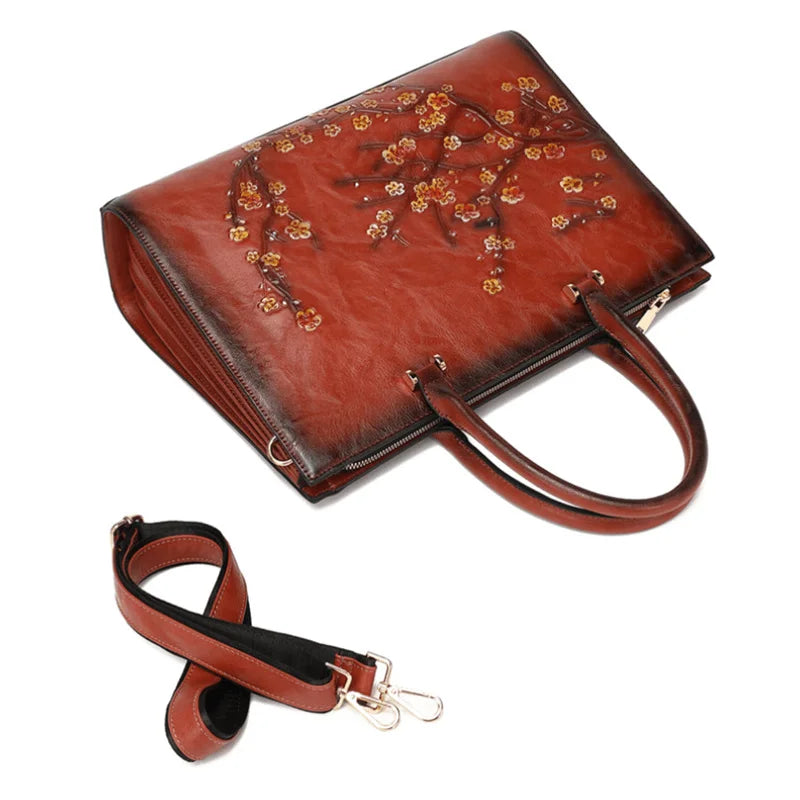 Vintage Floral Leather Tote
