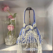 Lydia Silk Pearl Bucket Bag - Luxury Designer Handbag