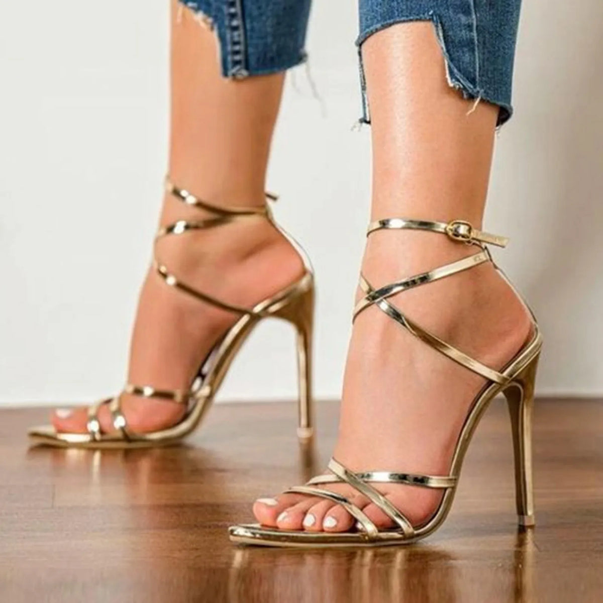 Golden Cork Lace-Up Heel Sandals