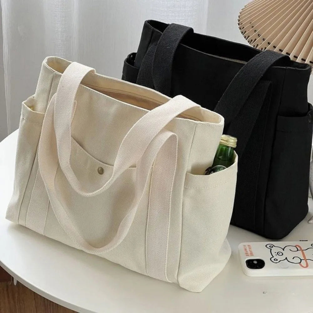 Canvas Preppy Shoulder Tote Bag