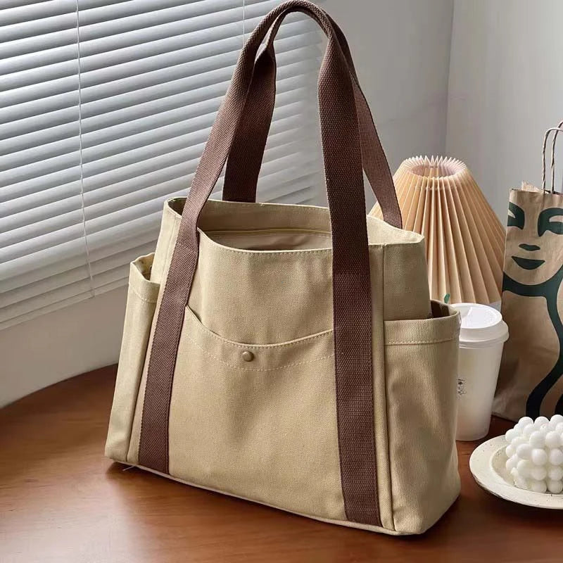 Canvas Preppy Shoulder Tote Bag
