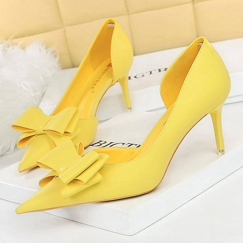 Leather Butterfly-knot High Heels